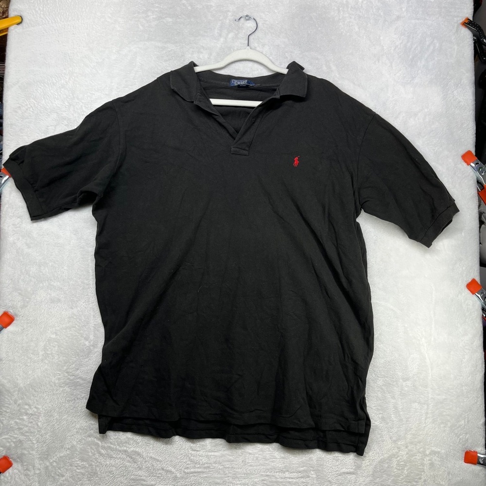 Vintage Polo Ralph Lauren Polo Shirt Men's Black Short Sleeve USA Made - 2XL